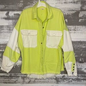 POL Neon Green and White Colorblock Jacket